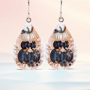 1 In Tear Drop Elegant Pumpkin Design Earrings